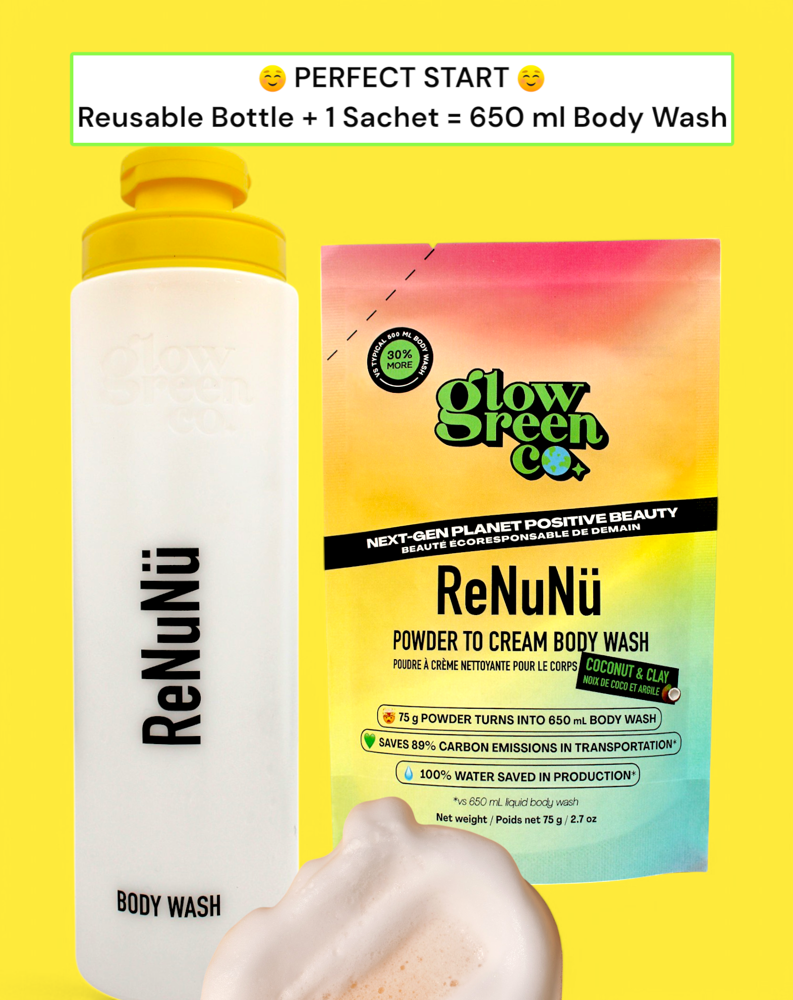 ReNuNü Refillable Powder to Cream Body Wash Kit - Coconut & Clay