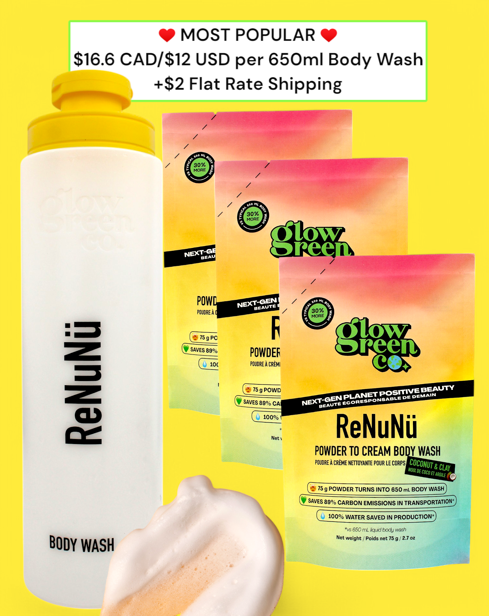 ReNuNü Refillable Powder to Cream Body Wash Kit - Coconut & Clay