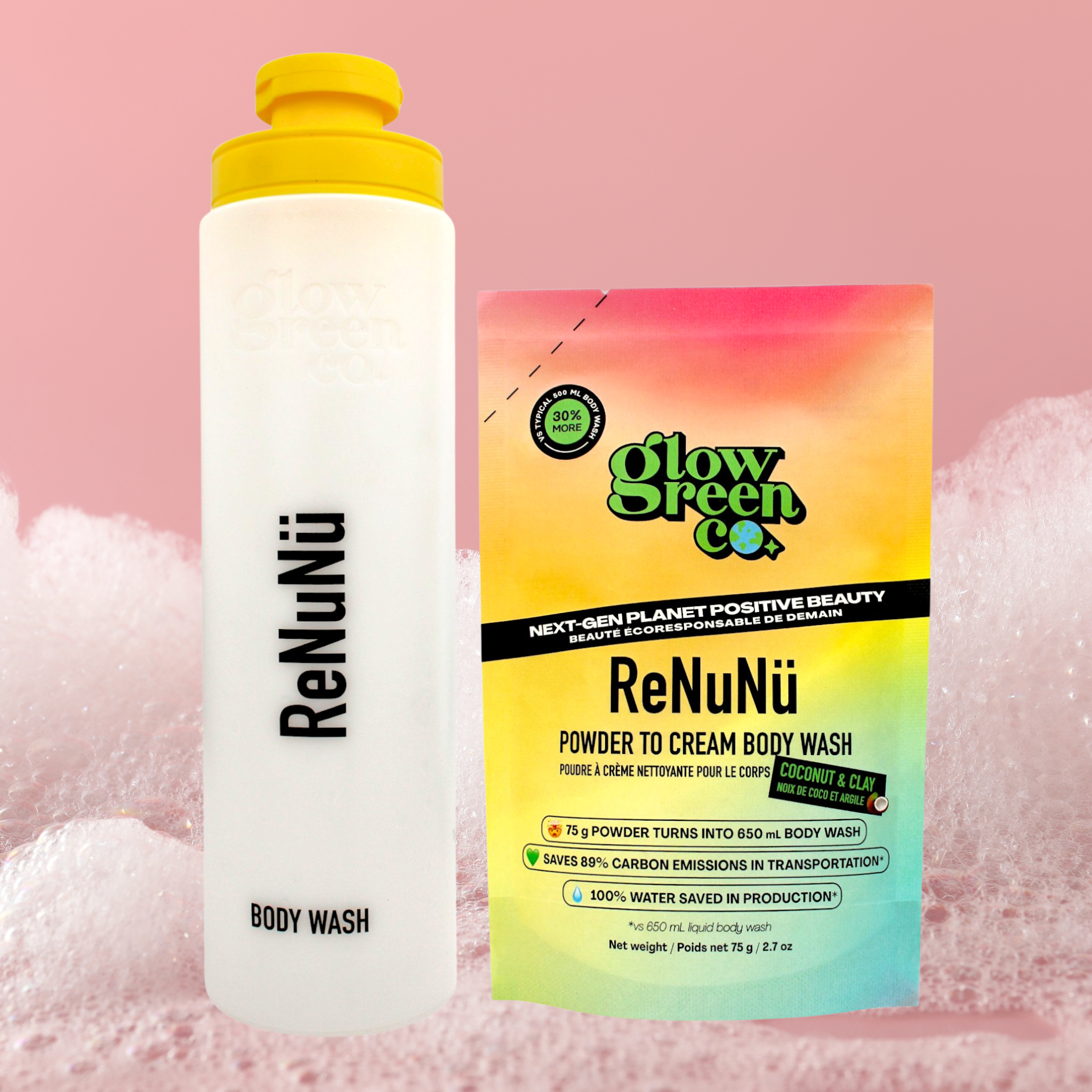 Refillable Powder to Cream Body Wash Kit - Coconut & Clay