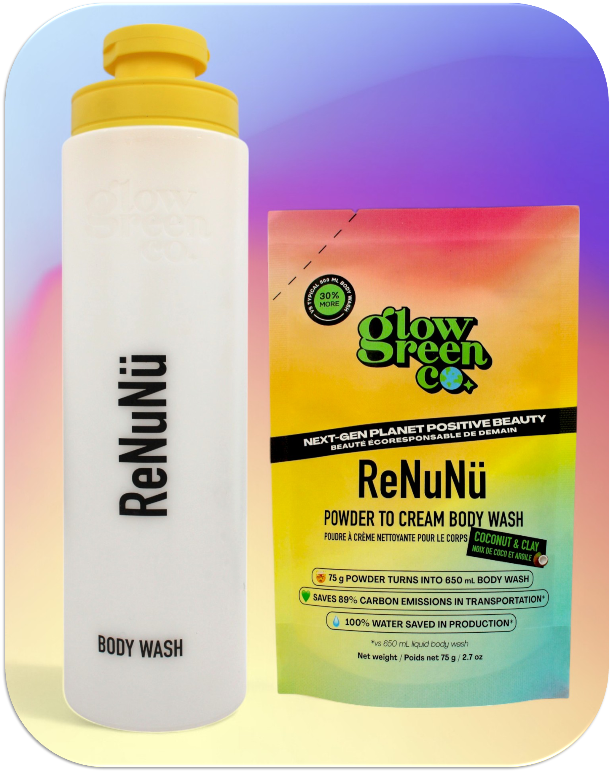 ReNuNü Refillable Powder to Cream Body Wash Kit - Coconut & Clay