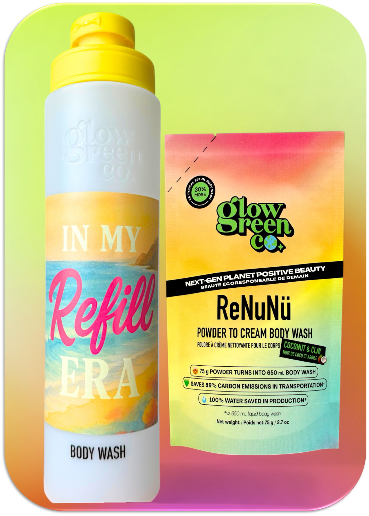 ReNuNü Refillable Powder to Cream Body Wash Kit - Coconut & Clay