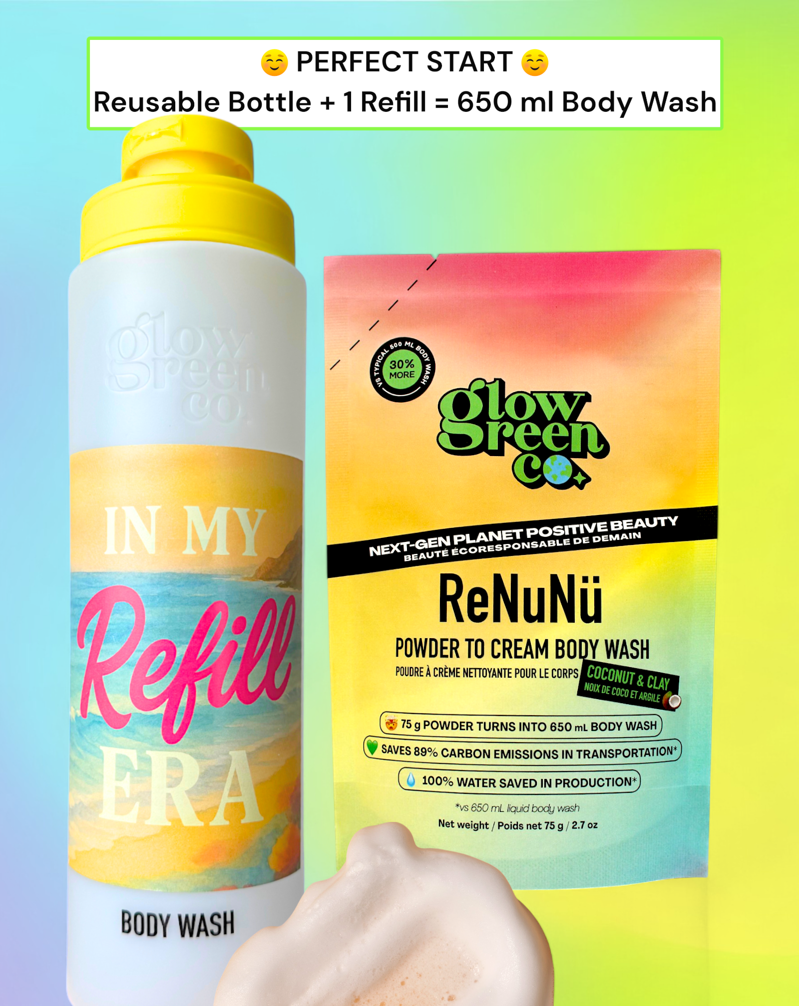 ReNuNü Refillable Powder to Cream Body Wash Kit - Coconut & Clay