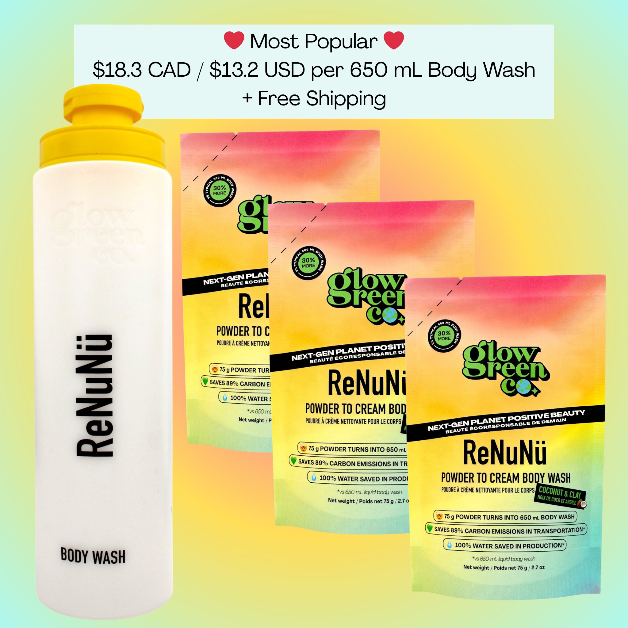 Refillable Powder to Cream Body Wash Kit - Coconut & Clay