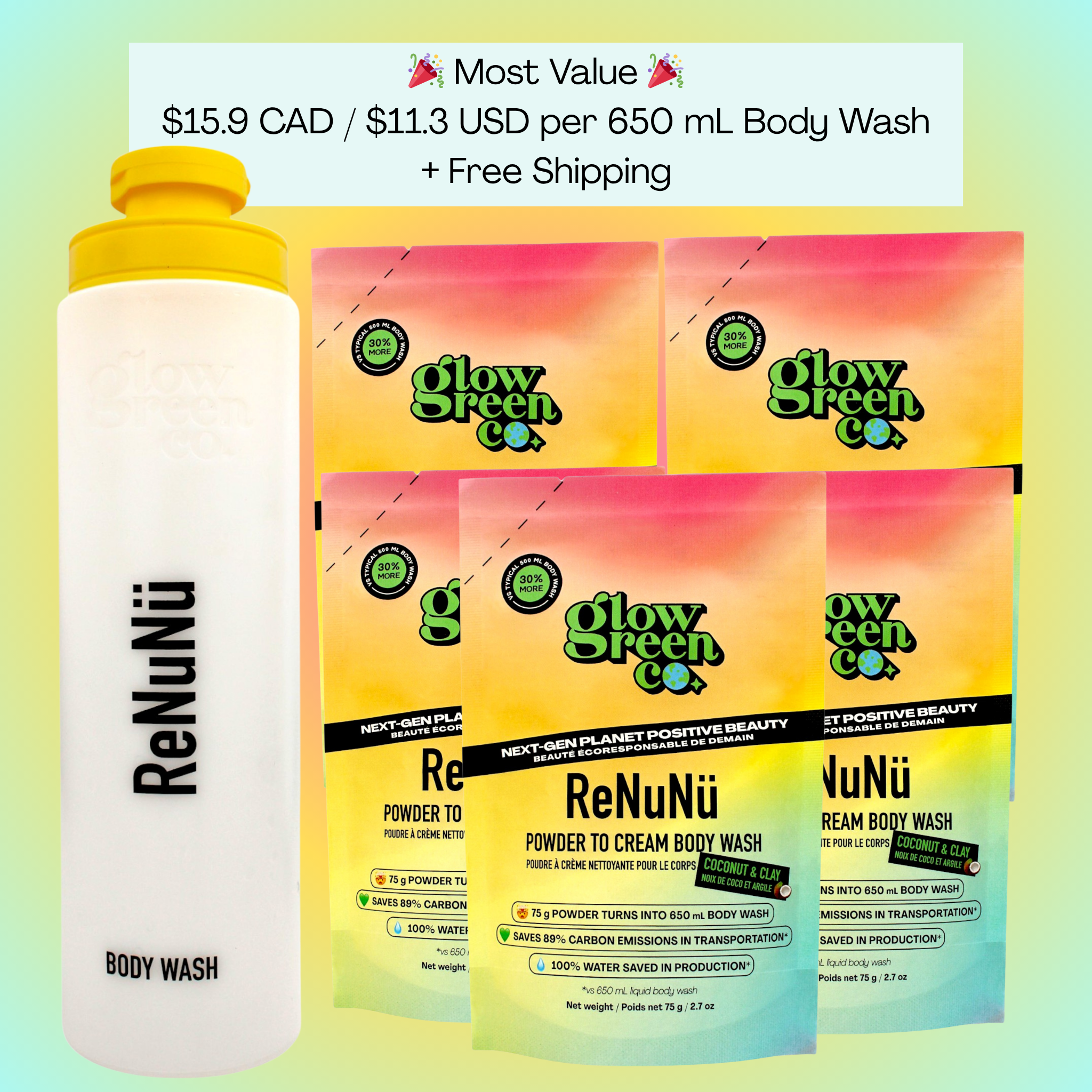 Refillable Powder to Cream Body Wash Kit - Coconut & Clay